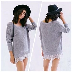Urban Outfitters Gray Crewneck Lace Trim Sweater S